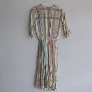 vintage handmade 70s dress midi muted pastel plaid XS / S/M Blouson cottagecore